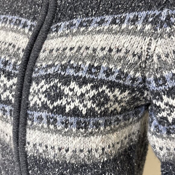One on One Fair Isle Sweater Jacket Womens Medium Gray Blue Fleck Zip Cardigan - Picture 4 of 9